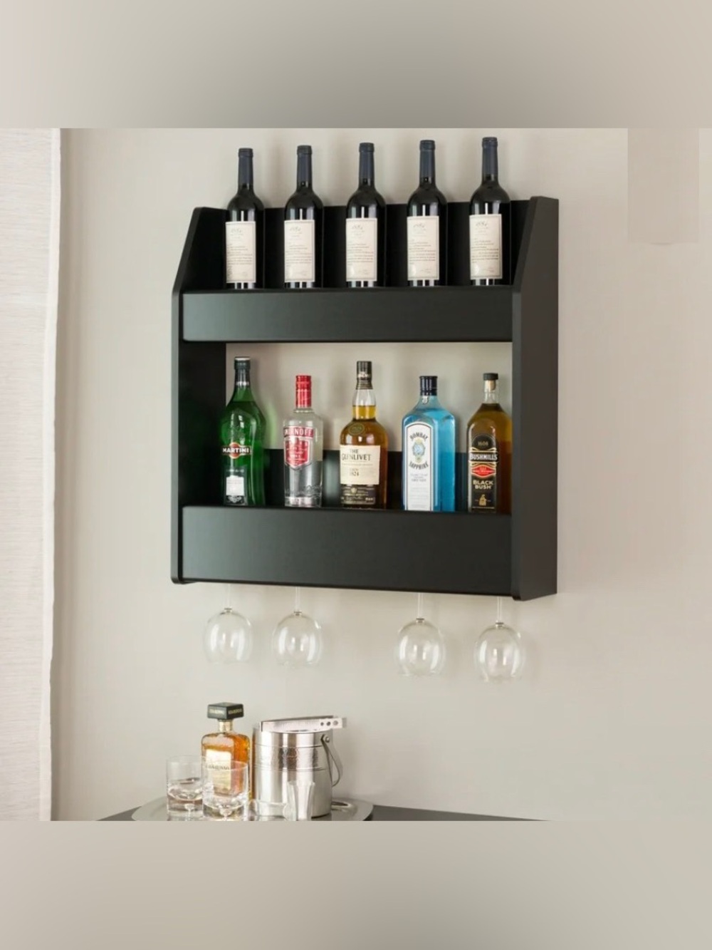 Prepac 2-Tier Floating Wine & Liquor Rack – Black – NWB